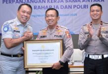 Perpanjangan Nota Kesepahaman dan Perjanjian Kerja Sama   PT Jasa Raharja dengan POLRI  Untuk Meningkatkan Kepatuhan, Keselamatan Masyarakat di Bidang Transportasi, dan Pelayanan Santunan dan Pelayanan Santunan