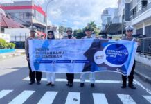 Satlantas Polres Ternate Berkolaborasi dengan PT Jasa Raharja Cabang Ternate Dalam Kegiatan Safety Campaign Dalam Kegiatan Safety Campaign