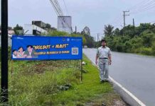 Sinergi Cegah Kecelakaan, Jasa Raharja Kanwil Kalimantan Timur Pasang Spanduk Imbauan di Titik Rawan Laka Paser jasa raharja kaltim